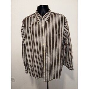 Puritan Mens 2XLarge Shirt Button Down Collar Long Sleeve Brown Stripe